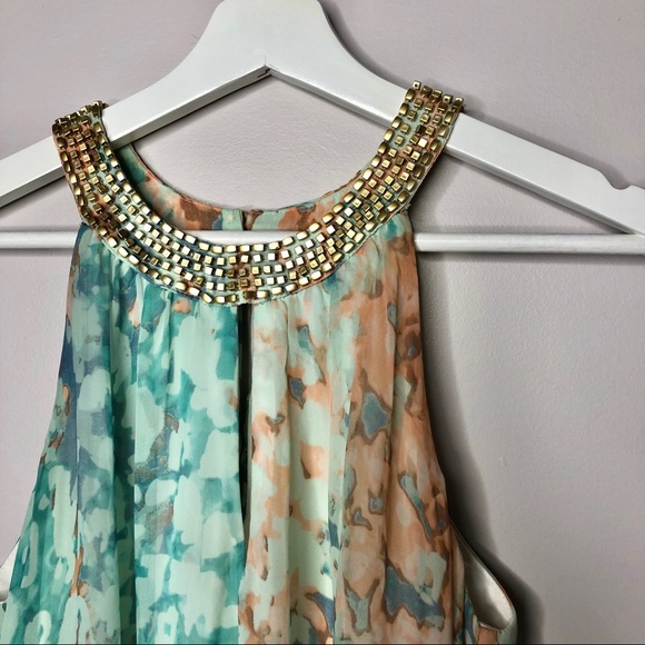 Vince Camuto Halter Gold neck W/Aqua print - Picture 5 of 8